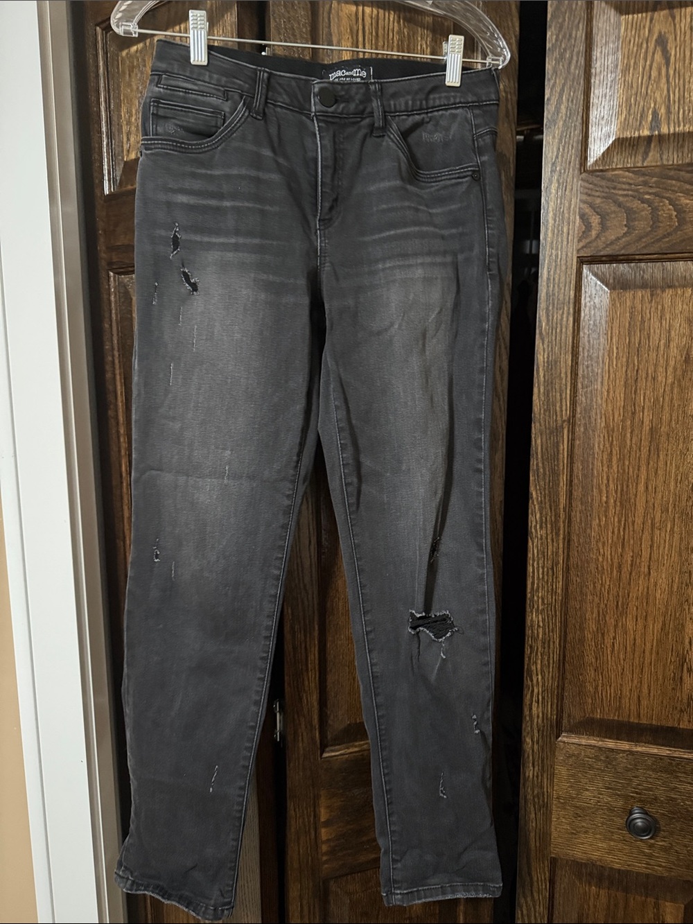 Mac and Me Distressed Straight Leg Black Jeans